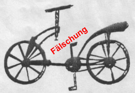 Verf&auml;lschte Skizze: Kettenfahrrad (1974) - nicht von Leonardos Hand